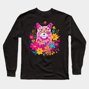 Feline Floral For Cat Lovers Long Sleeve T-Shirt